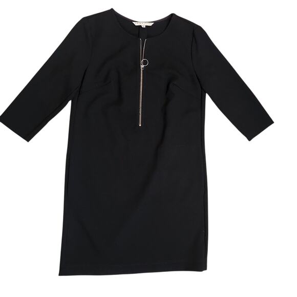 Trina Turk Black Versed Shift Dress, 3/4 sleeve, front half zip, pockets, sz 6 - Picture 9 of 11